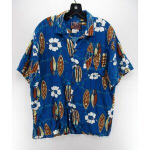VINTAGE Basix Shirt Small Button Up Hawaiian Hibiscus Flower Surf Board